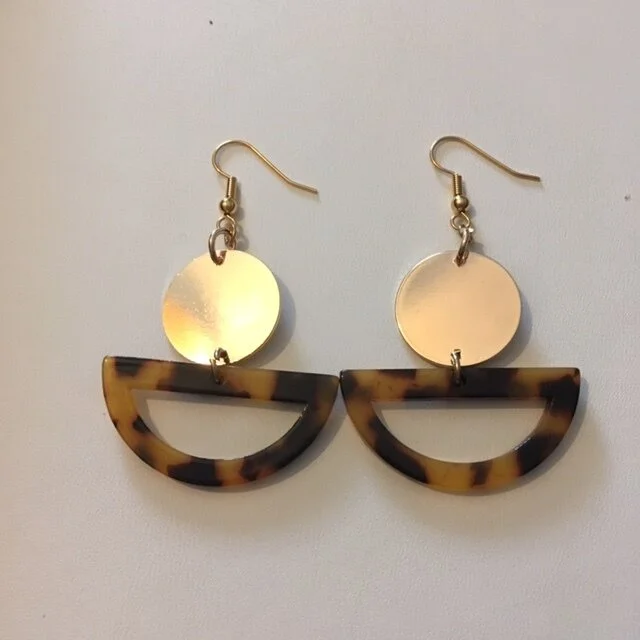 +Gold and Tortoise Lucite Geometric Earrings