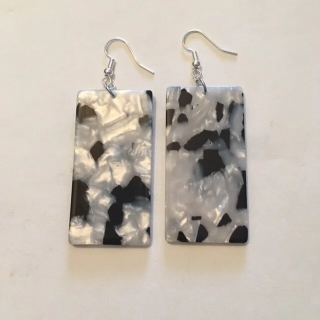 +Black and White Rectangle Lucite Earrings