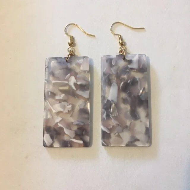+Grey, Peach, White Rectangle Lucite Earrings
