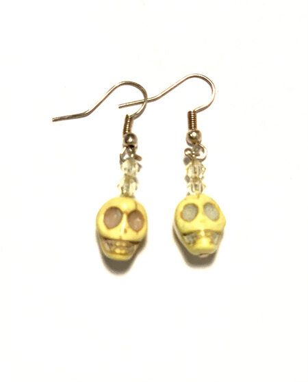+Yellow Howlite Skull Earrings