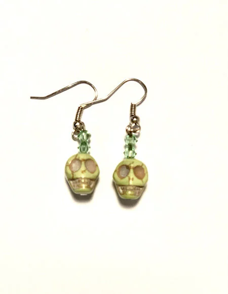 +Lime Green Howlite Skull Earrings