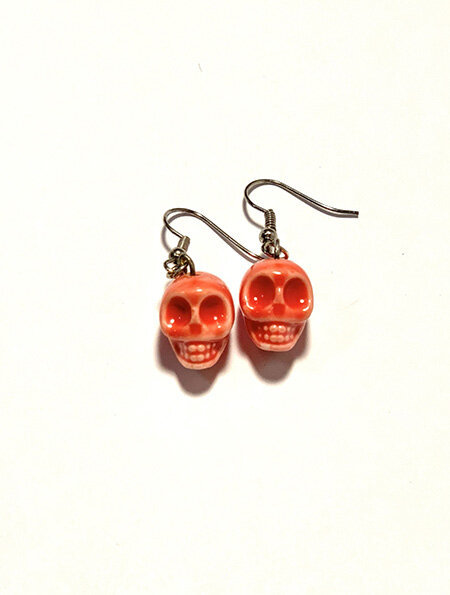 +Orange Porcelain Skull Earrings