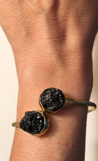 +Black Druzy Quartz Bracelet