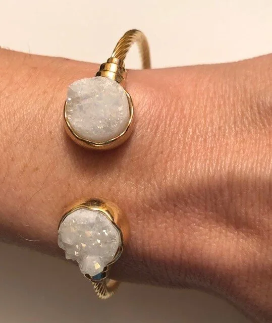 +White Druzy Gold Plated Bracelet