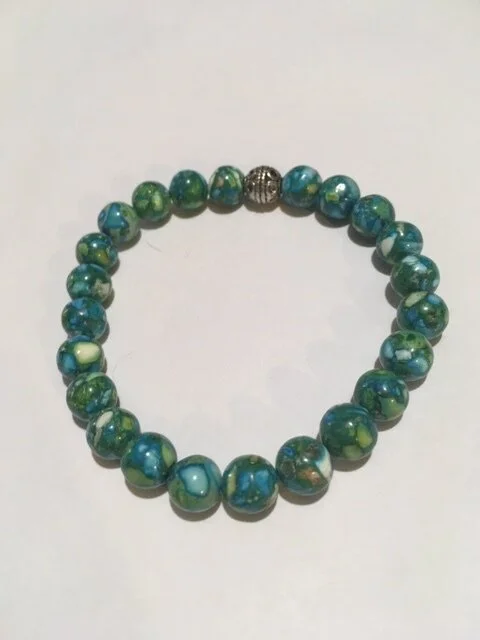 +Teal and Off White Stone (8mm)