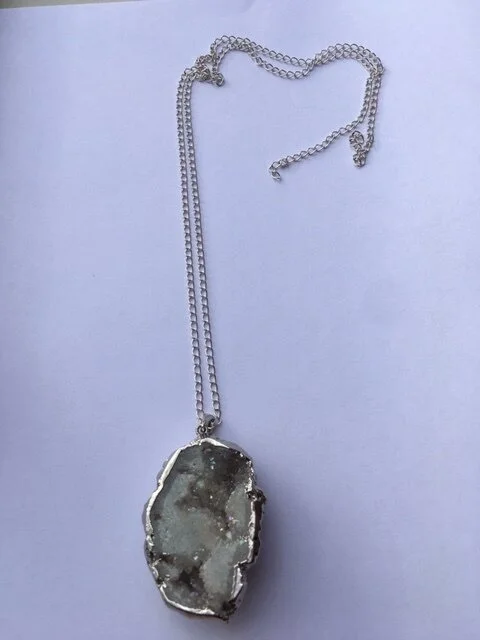 White Druzy Necklace on Sterling Silver Chain