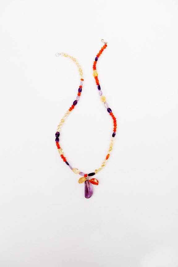 Citrine, Carnelian, Amethyst Asymetrical Necklace