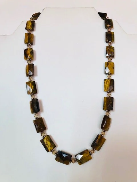 Faceted Brown Mother of Pearl Recetangle Necklace