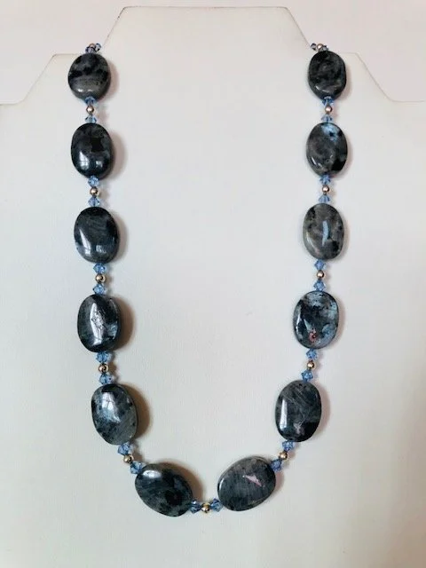Blue Pearl Laborodite with Light Sapphire Crystal Necklace