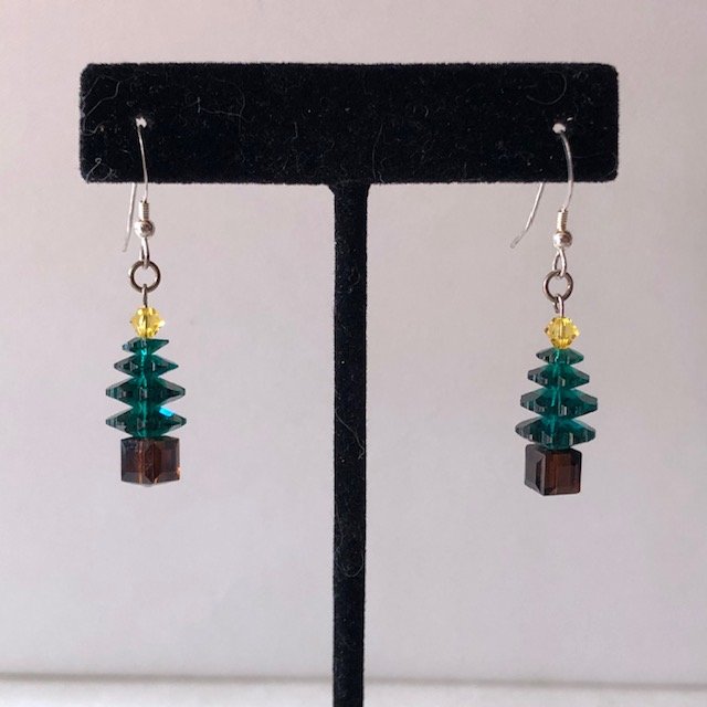 Swarovski Emerald Green Crystals Christmas Tree (brown base, yellow star)