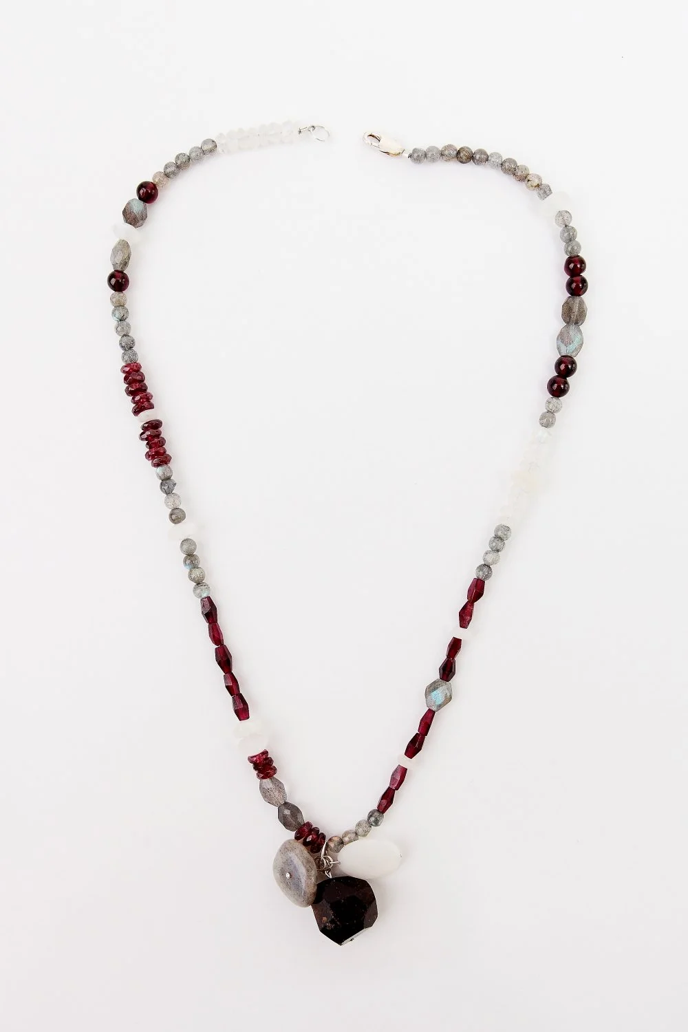 Garnet, Laborodite, Moonstone Asymmetrical Necklace