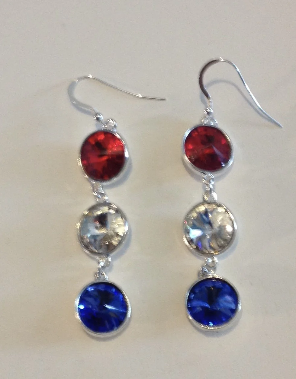 Red, White & Blue Triple Rivoli Earrings