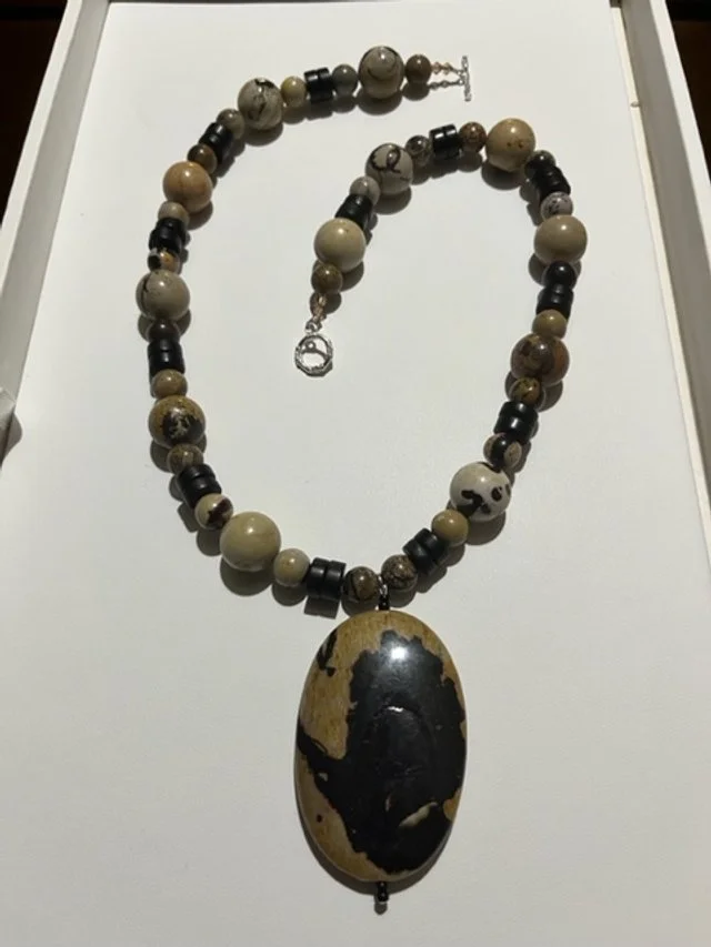 Leopard Jasper and Jet Heishi Stone Necklace