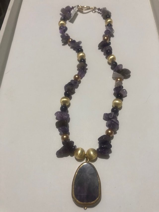 Amethyst, Purple Jasper, Gold Electroplate Necklace
