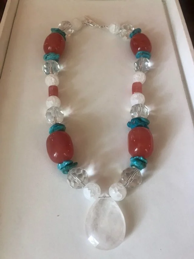 Chunky Cherry Quartz, Sleeping Beauty Turquoise, Natural & Frosted Quartz Necklace