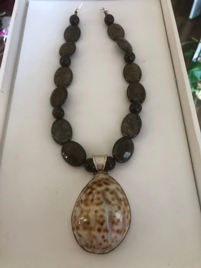 Bronzite and XL Leopard Shell Necklace