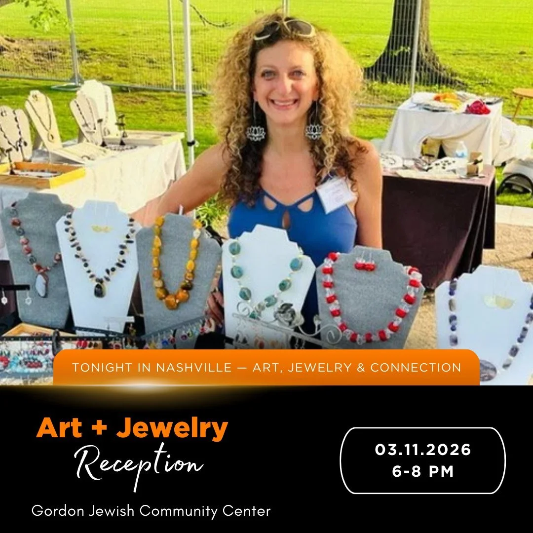 Looking for something fun to do tonight?

Join us for an evening of art, jewelry, music, and good company at the Gordon Jewish Community Center.

Sip a glass of wine, enjoy the creative energy, and explore beautiful pieces from Cindy David Designs al