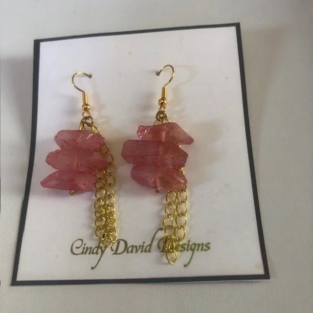Pink Quartz Crystals with Gold Plated Loop Chain