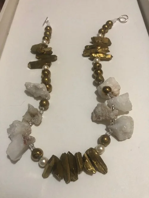 Gold Druzy "Sticks" and White Druzy Nugget Necklace
