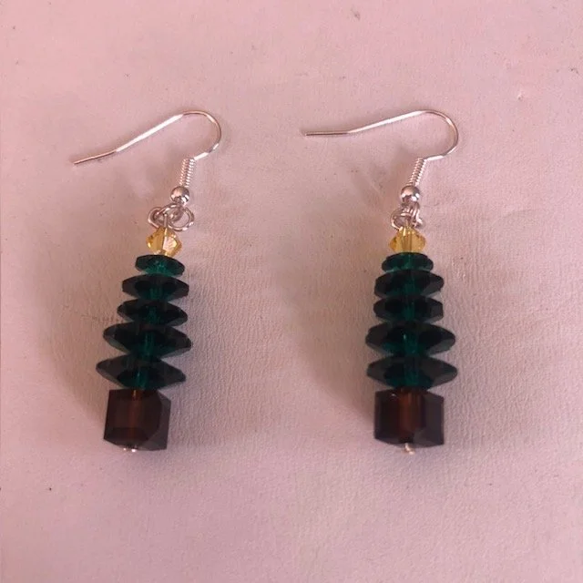 Swarovski Smoked Topaz, Emerald, Yellow Christmas Tree Earrings