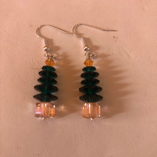 Swarovski Emerald and Peach Christmas Tree Earrings