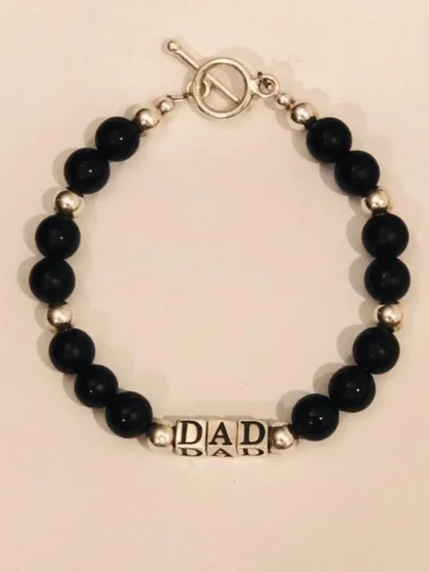 Sophisticated "Dad" Bracelet - Black Jasper & Sterling Silver