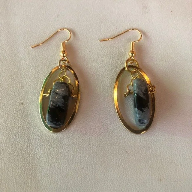 Snowflake Obsidian Small Hoop Dangle Earrings