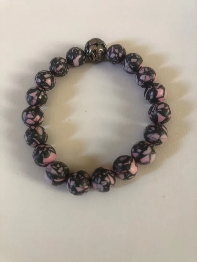 Baby Pink and Black Howlite Gemstone Bracelet