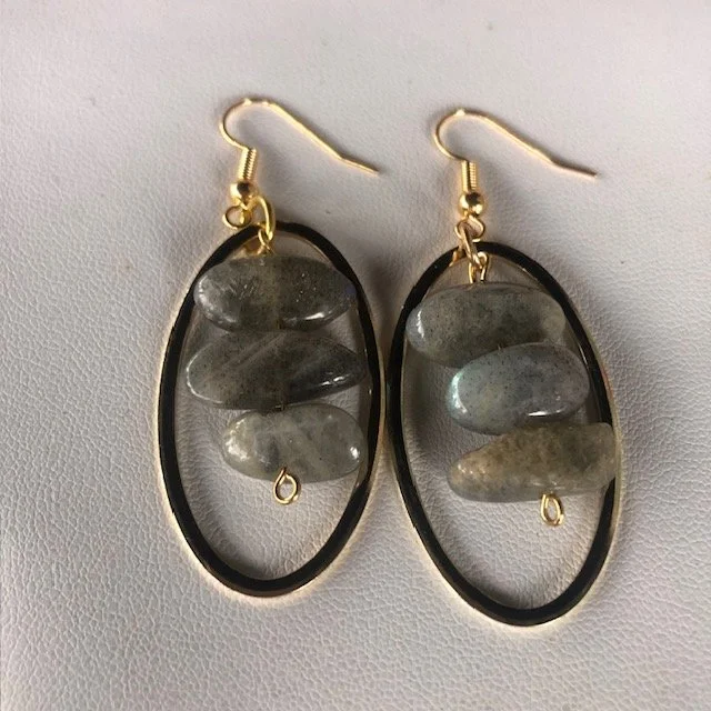 Laborodite Sticks in XL Gold Plated Oval Hoops Earrings