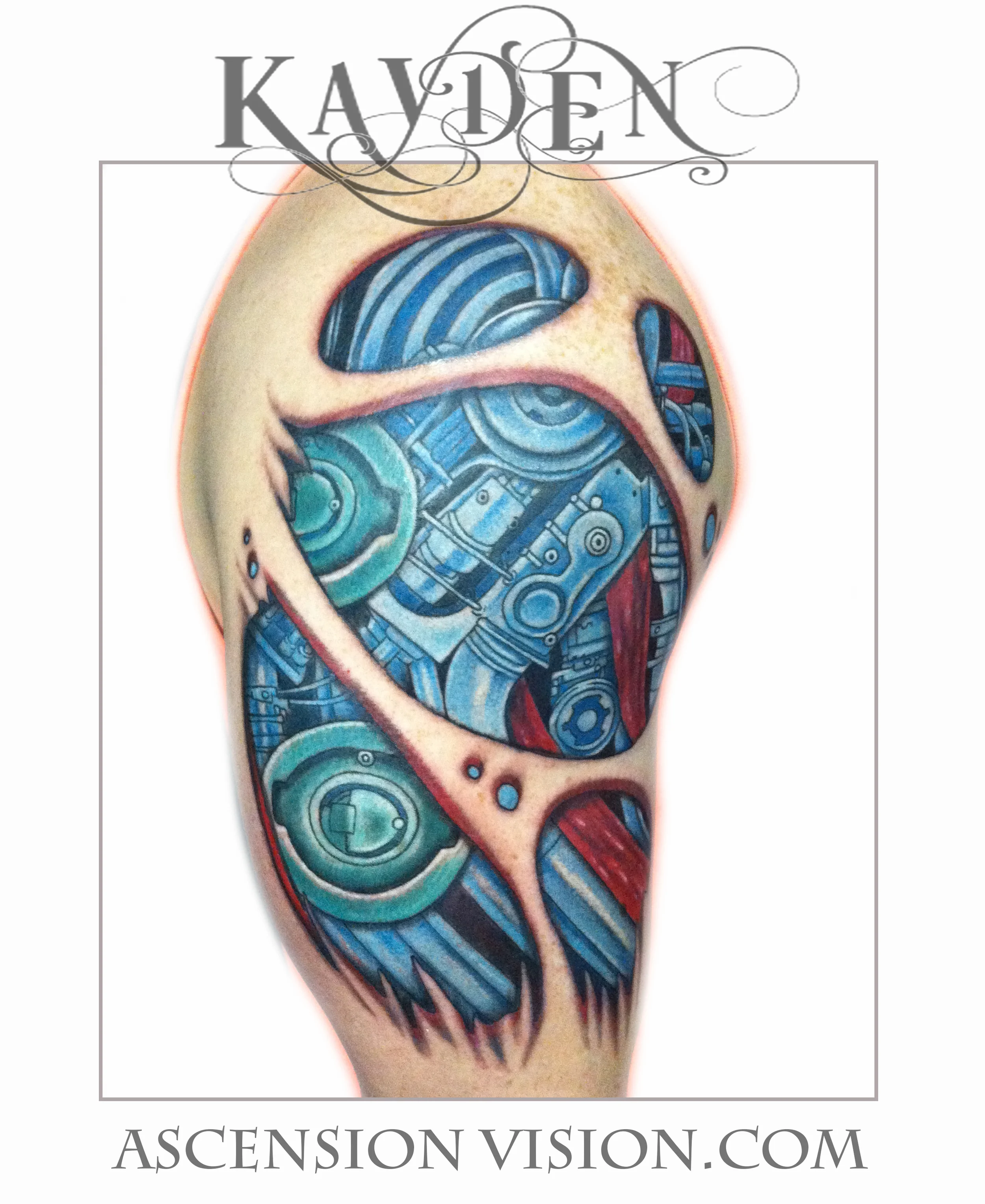 Dallas Tattoo Artist Kayden DiGiovanni biomechanical colorado denver springs robot terminator bio organica mechanical 3d skin rip tear spring leg color unique cool ascension vision.jpg