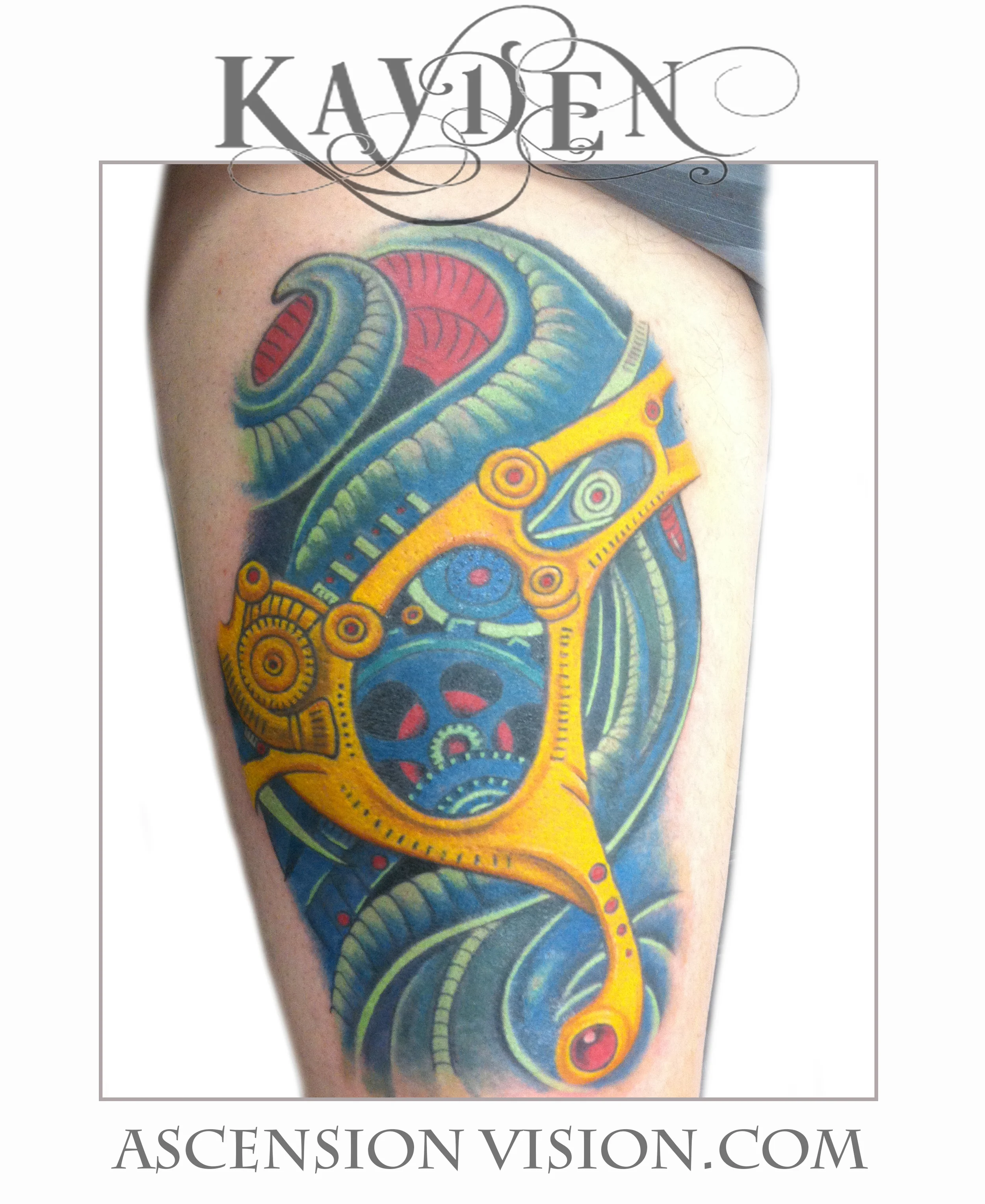 Dallas Tattoo Artist Kayden DiGiovanni biomechanical colorado denver springs robot terminator bio organica mechanical coil cover skin rip tear spring leg color unique cool ascension vision.jpg