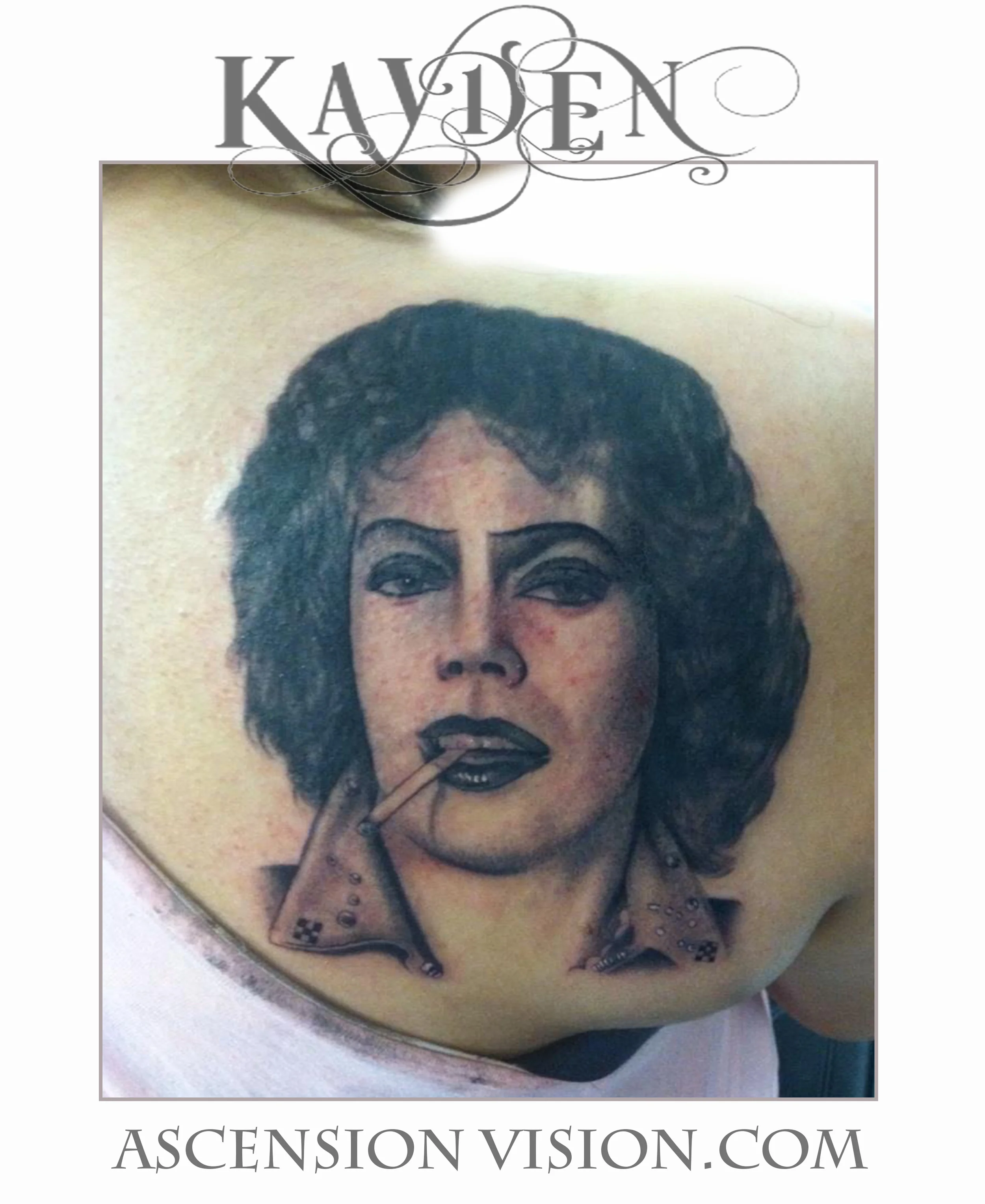 Dallas Tattoo Artist Kayden DiGiovanni Addison Texas denver portrait black and gray realism rocky frank furter tim curry it horror tripple face memorial tribute 3d ascension vision.jpg