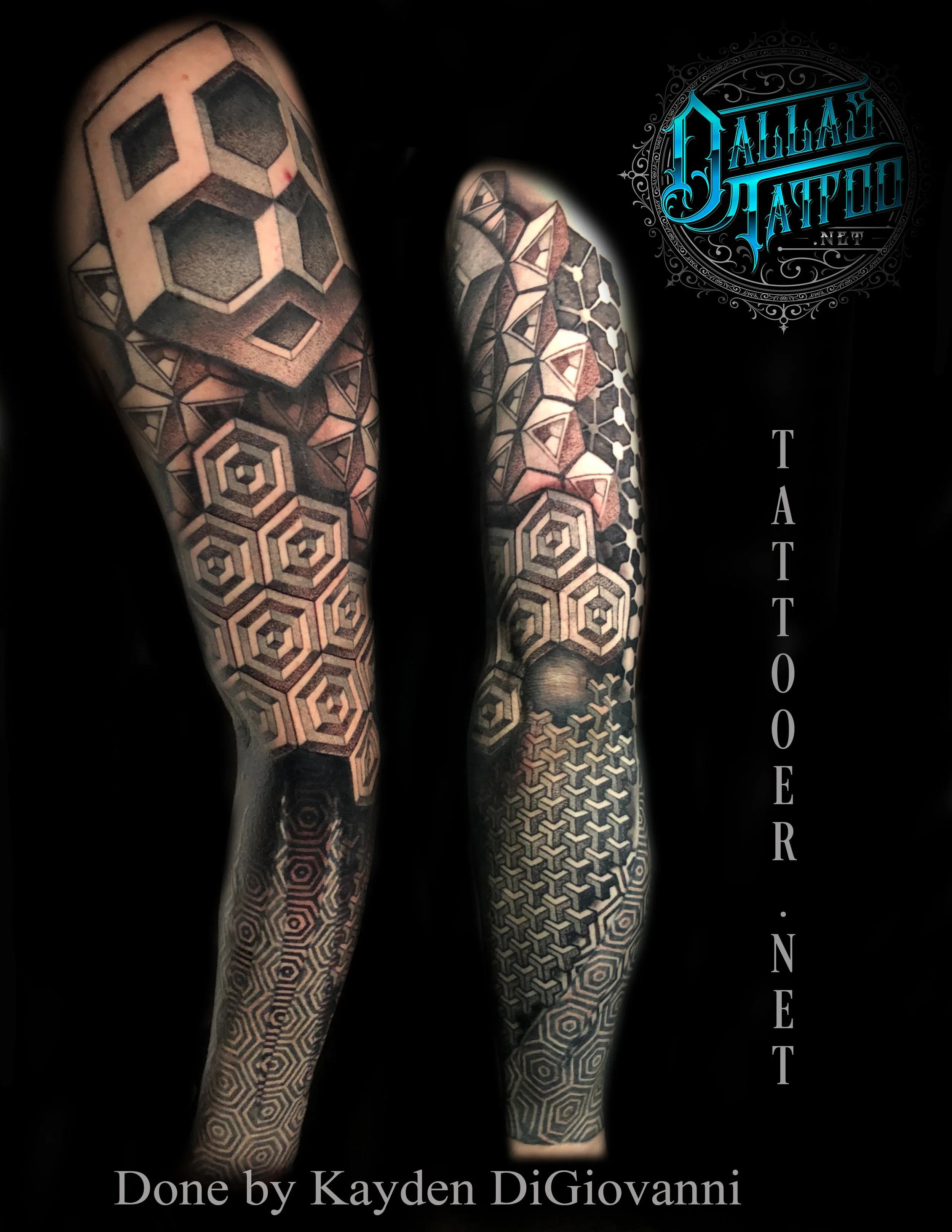 dallas denver tattoo artist kayden digiovanni dotwork hexagon sleeve mandala 3d.jpg