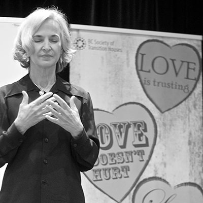 Anita Roberts receives a standing ovation at the BC Society of Transition Houses Event