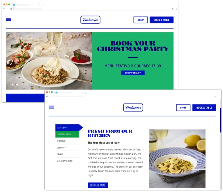 Imagery in use on the Carluccio's website