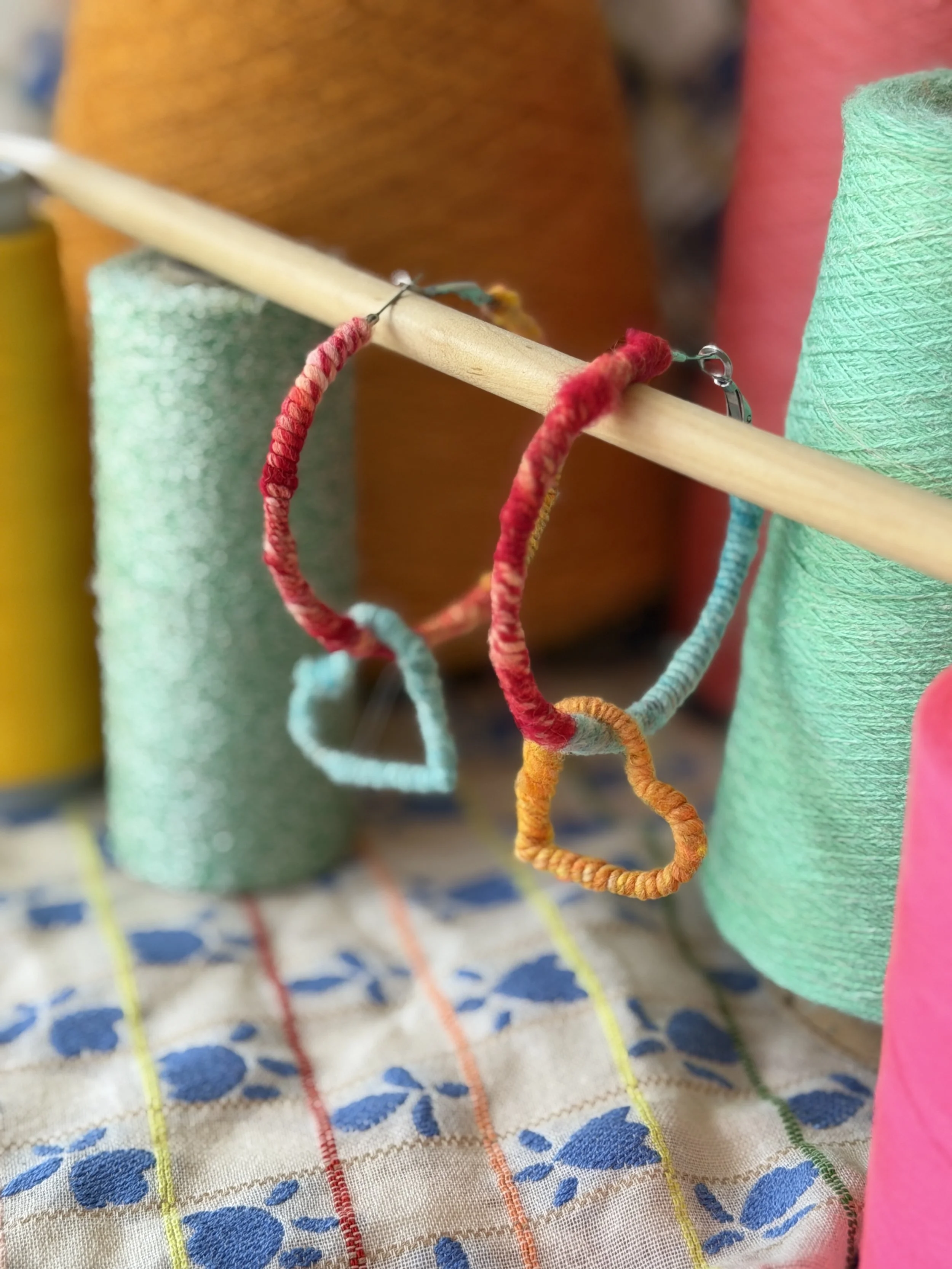GWAH-spun Hoop Earrings: Large Hoops with Heart Dangles