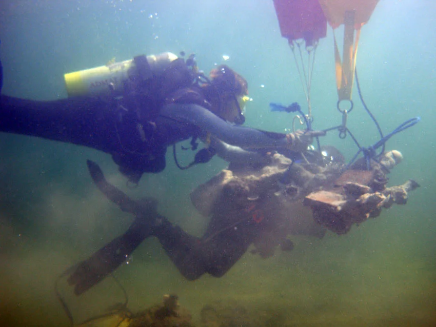 The Team raised a dead eye concretion for conservation at ADMAT's Maritime Archaeological Centre