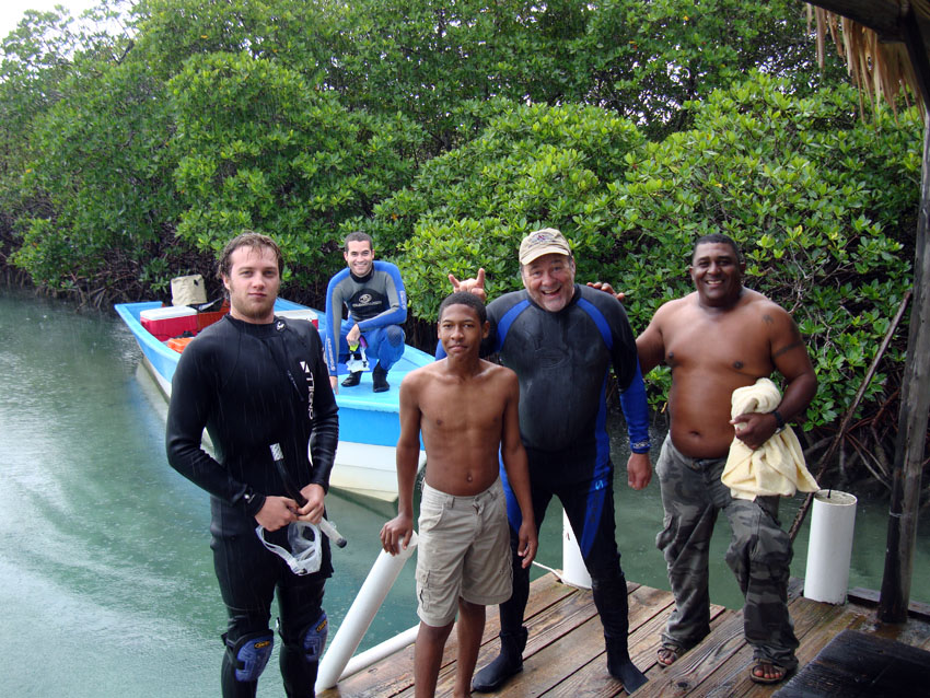  John Downings' Team at the landing stage in the mangroves 