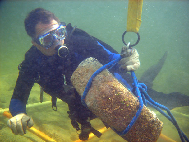  Project Leader John Downing transporting one of the granite blocks 