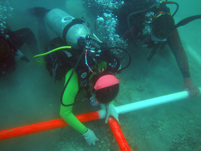  Ruth finding a copper alloy thimble in survey square C3. 