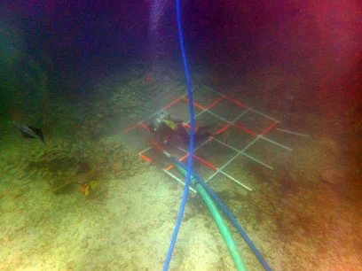 The archaeological water dredge in action