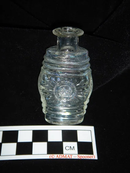 The smaller barrel lead crystal French perfume bottle, in excellent condition after 177 years underwater