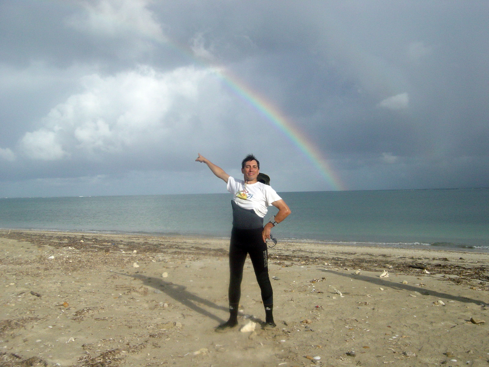  Action man Francois pointing to the wreck site, which happens to be at the end of the rainbow 