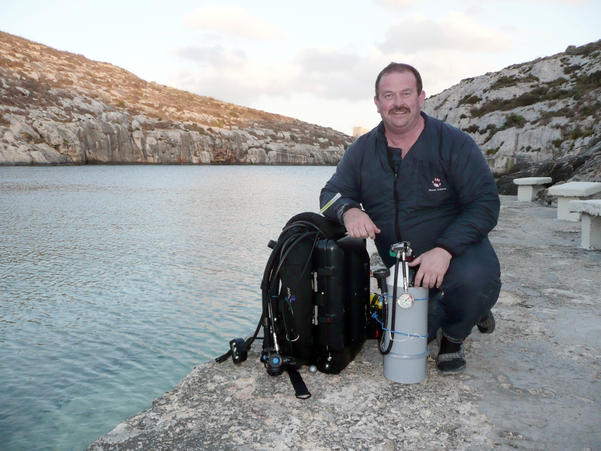 Jeremy diving with a rebreather in Gozo