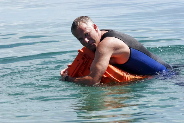 Andy trying very hard to sink an Explorer Box
