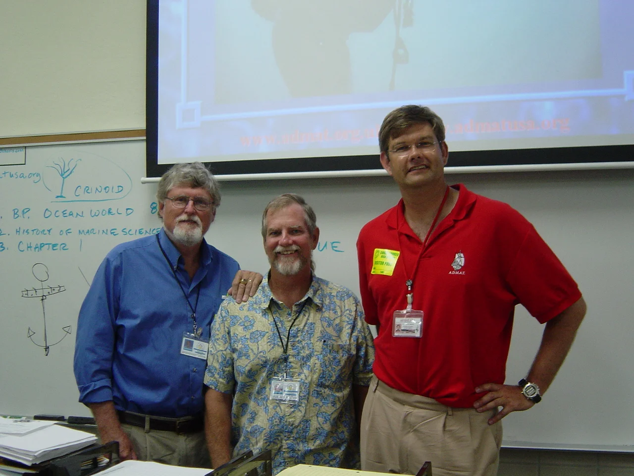 Dr. Duncan Mathewson III, Mr. David Makepeace and Dr. Simon Spooner, during the ADMAT Educational lecture on The Button Wreck at Coral Shoals High School