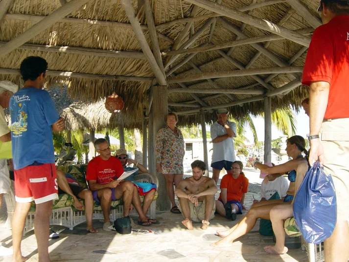 Andy gives the morning dive briefing
