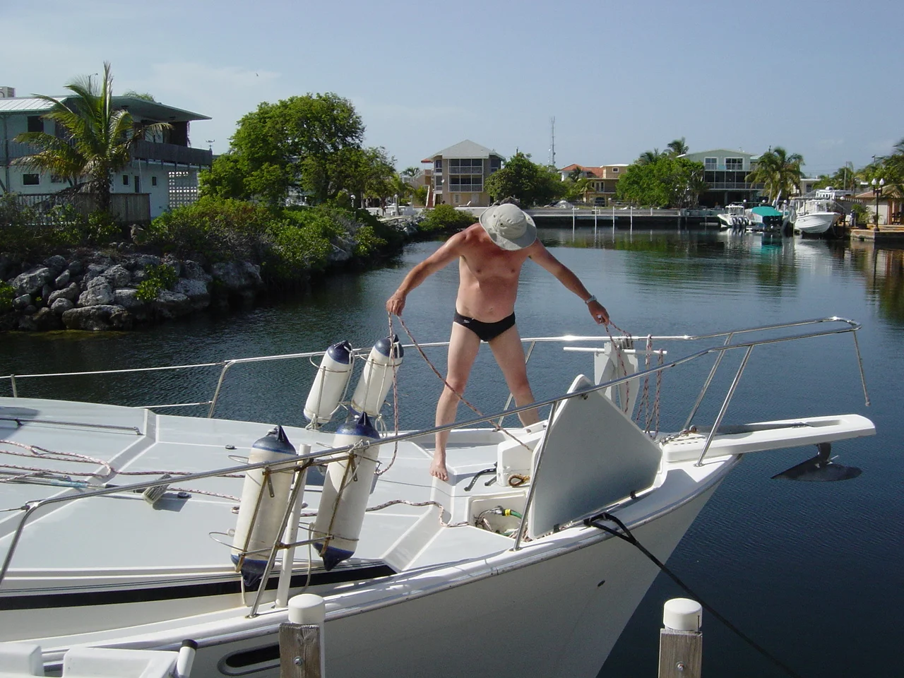 Frank gets to grips with the anchor rope
