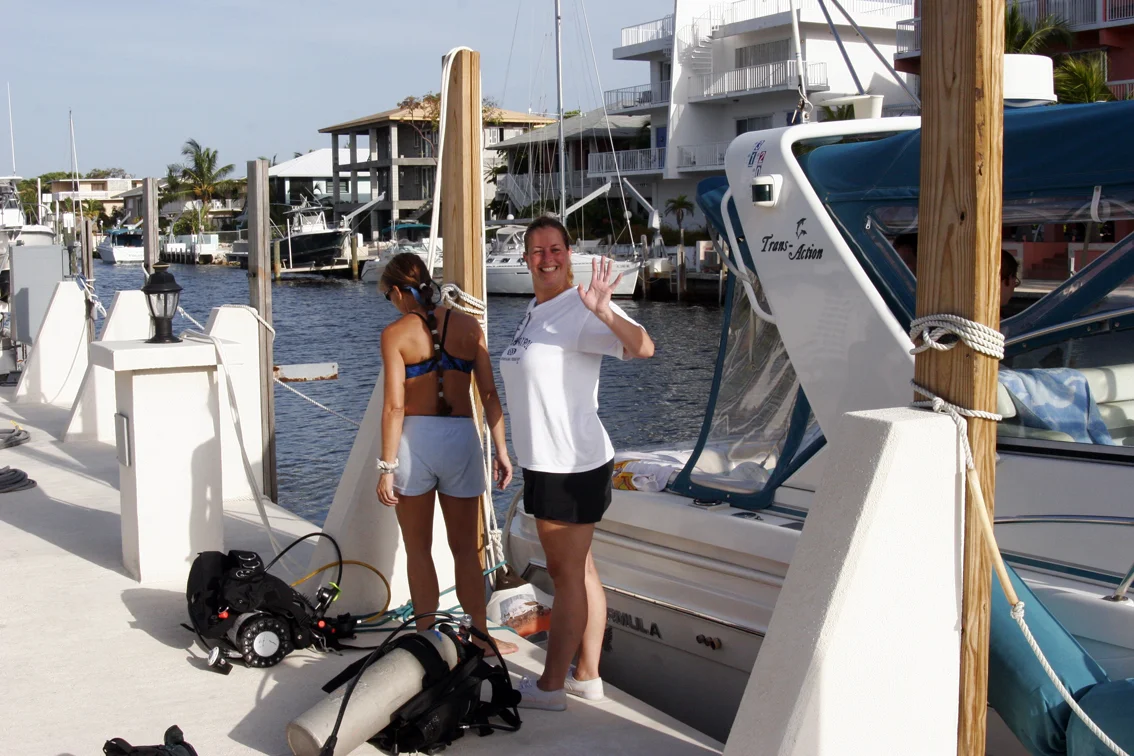 Karen and Kathy sorting out dive kit