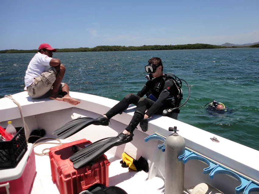 Ben about to role over into the water and start work
